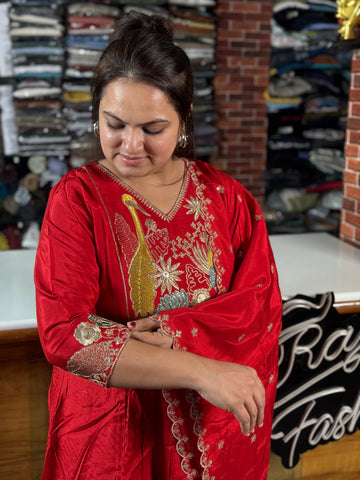 Elegant Red Embroidered Kurta Set