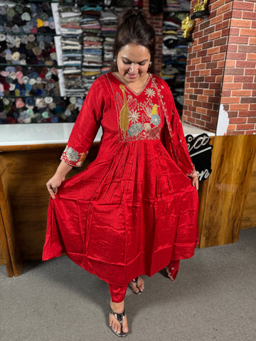 Elegant Red Embroidered Kurta Set