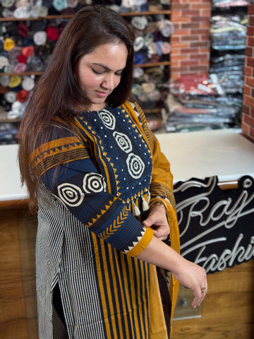 Women’s Striped Cotton Kurta Set with Dupatta