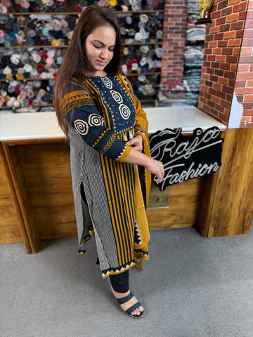 Women’s Striped Cotton Kurta Set with Dupatta