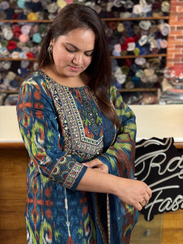 Women’s Ikat Cotton Kurta Set with Dupatta