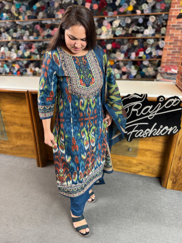 Women’s Ikat Cotton Kurta Set with Dupatta