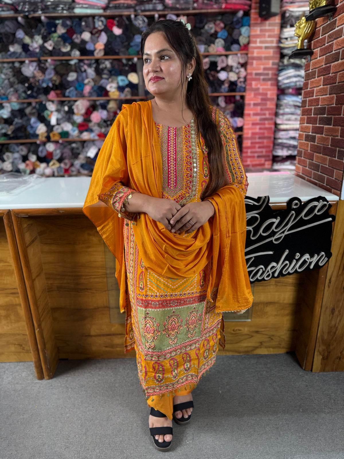 Luxury Pakistani Lawn Suit in Mustard | Designer 3 Piece Collection
