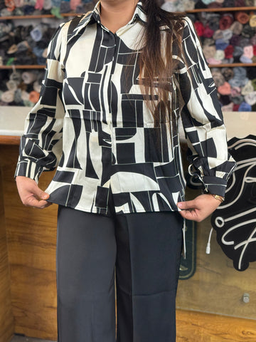 Women’s Abstract Printed Korean Shirt – Premium Free Size Top