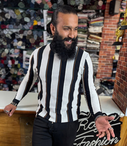 Men Striped Knitted Full Sleeve T-Shirt