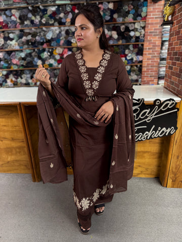 Women's Premium Mul Cotton Embroidered 3 Piece Kurta Set | Raja Fashion