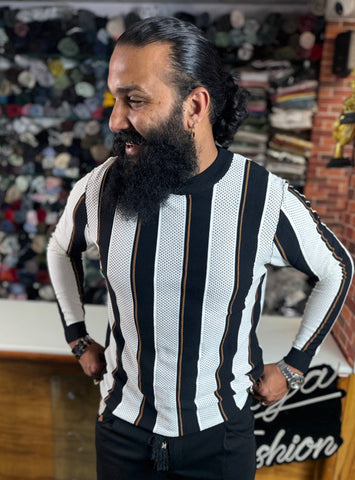 Men Striped Knitted Full Sleeve T-Shirt