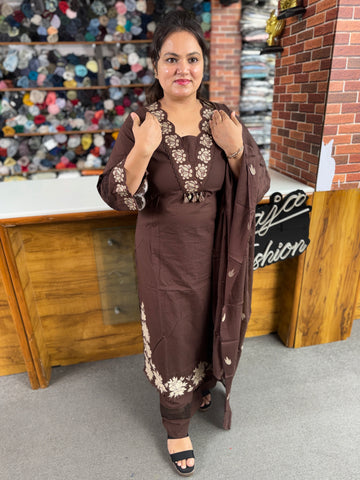 Women's Premium Mul Cotton Embroidered 3 Piece Kurta Set | Raja Fashion