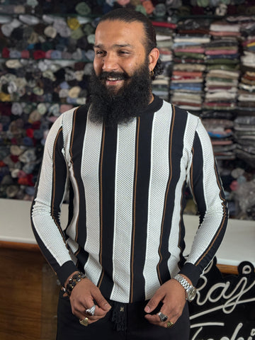 Men Striped Knitted Full Sleeve T-Shirt
