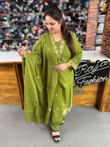 Women's Premium Mul Cotton Embroidered 3 Piece Kurta Set | Raja Fashion