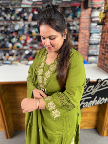 Women's Premium Mul Cotton Embroidered 3 Piece Kurta Set | Raja Fashion