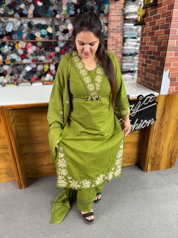 Women's Premium Mul Cotton Embroidered 3 Piece Kurta Set | Raja Fashion