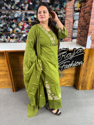 Women's Premium Mul Cotton Embroidered 3 Piece Kurta Set | Raja Fashion