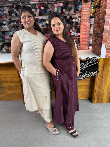 Premium Women's Cotton Co-Ord Set with Pintuck Design | Designer Kurta Pant Set