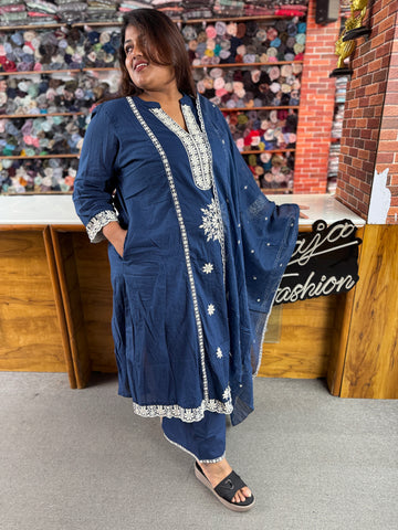 Women's Plus Size Premium Embroidered 3- Piece Kurta Set | Soft & Breathable Ethnic Wear | Raja Fashion
