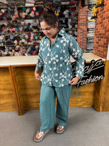 Stylish Floral Co-ord Set for Women | Cotton Embroidery Co-ord Set | Daily Wear & Casual Outfit.