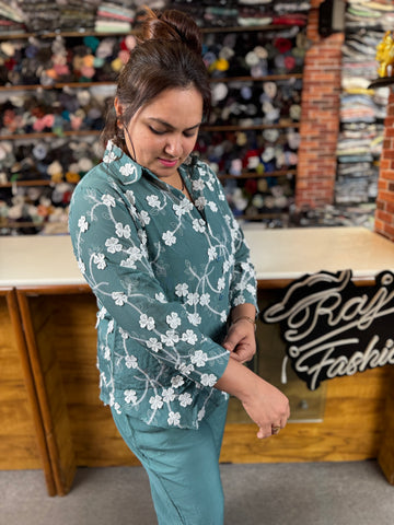 Stylish Floral Co-ord Set for Women | Cotton Embroidery Co-ord Set | Daily Wear & Casual Outfit.