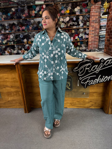 Stylish Floral Co-ord Set for Women | Cotton Embroidery Co-ord Set | Daily Wear & Casual Outfit.