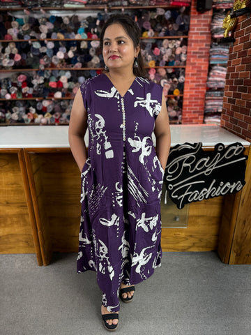 Women's Printed Cotton Co-Ord Set | Sleeveless Kurta Pant Set with Attached Sleeves