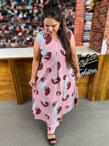 Women's Printed Cotton Co-Ord Set | Sleeveless Kurta Pant Set with Attached Sleeves