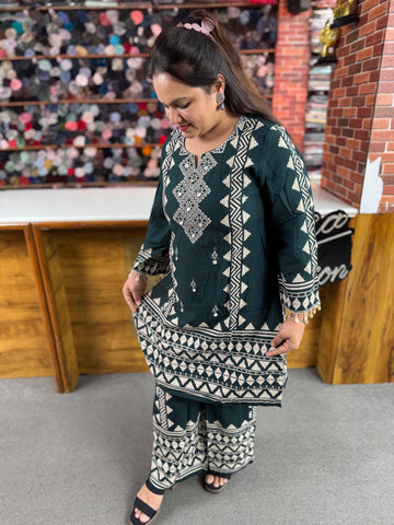 Women's Designer Ethnic Co-Ord Set | Embroidered Kurta Palazzo Set | Luxury Festive & Office Wear