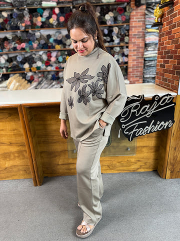 Women Imported Designer Baggy Co-Ord Set | Drop Shoulder Floral Luxe Outfit