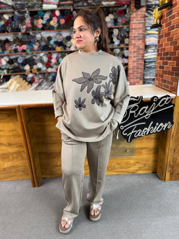 Women Imported Designer Baggy Co-Ord Set | Drop Shoulder Floral Luxe Outfit