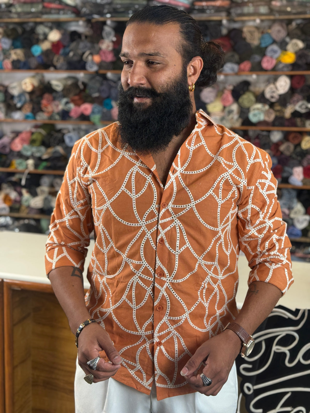 Men’s Textured Designer Shirt – Abstract Thread Work Style