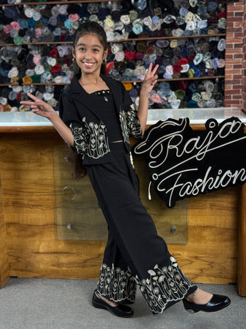 Black Blossom Co-ord Set for Girls