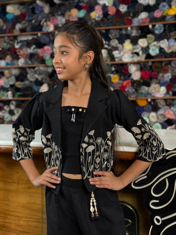 Black Blossom Co-ord Set for Girls