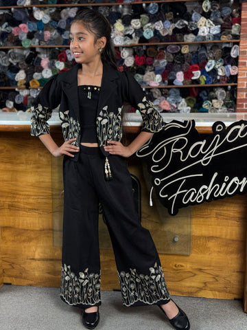 Black Blossom Co-ord Set for Girls