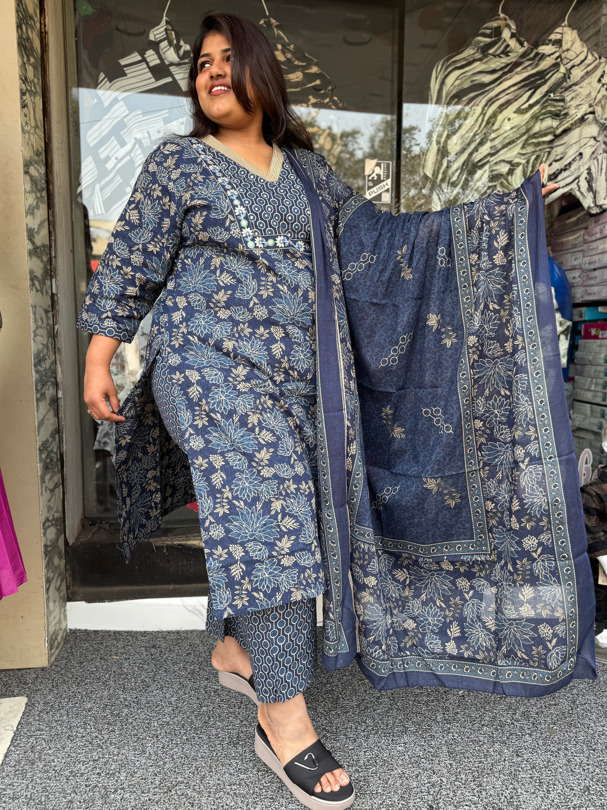 Plus Size Cotton Kurta Set with Dupatta – Raja Fashion 👑