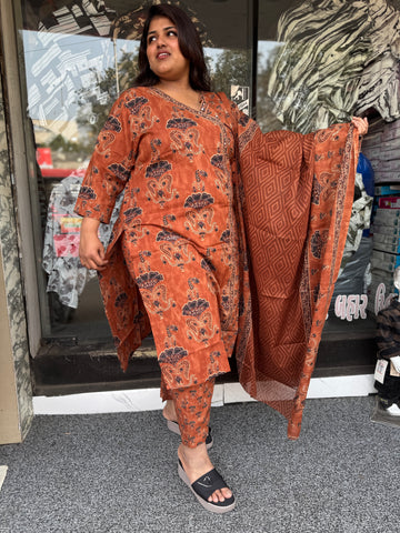 Plus Size Cotton Kurta Set with Dupatta -  Raja Fashion👑