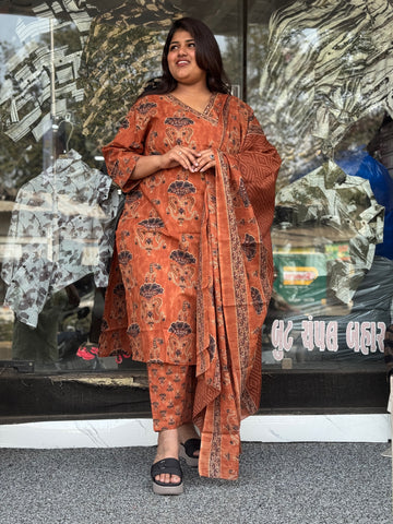 Plus Size Cotton Kurta Set with Dupatta -  Raja Fashion👑