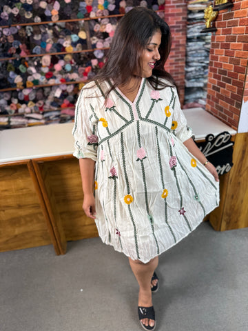 Premium Plus Size Floral Vine Embroidered Frock for Women | Trendy Short Dress