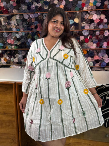 Premium Plus Size Floral Vine Embroidered Frock for Women | Trendy Short Dress